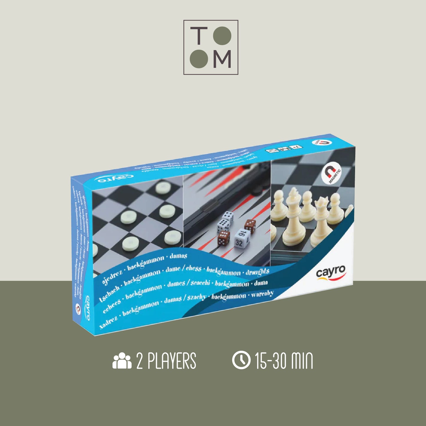 CAYRO Magnetic Chess, Checkers, Backgammon 3 in 1 game